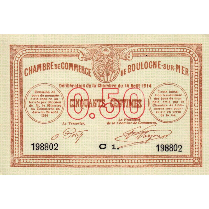 Boulogne-sur-Mer - Pirot 31-11 - Série C1 - 50 centimes - 14/08/1914 - Etat : NEUF