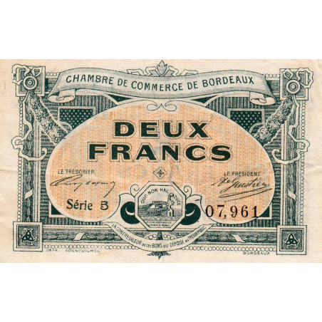 Bordeaux - Pirot 30-23 - 2 francs- Série 5 - 1917 - Etat : TTB