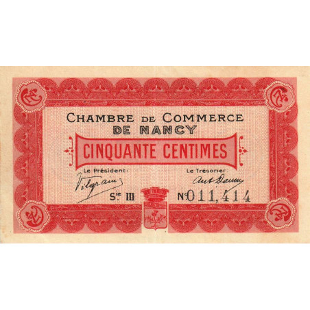 Nancy - Pirot 87-7 - 50 centimes - Série III - 01/01/1916 - Etat : TTB à SUP