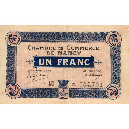 Nancy - Pirot 87-9 - 1 franc - Série 4U - 15/05/1916 - Etat : TTB