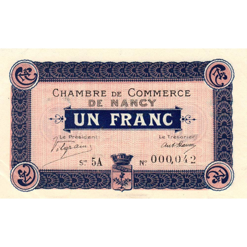 Nancy - Pirot 87-11 - 1 franc - Série 5A - 01/12/1916 - Petit numéro - Etat : SUP