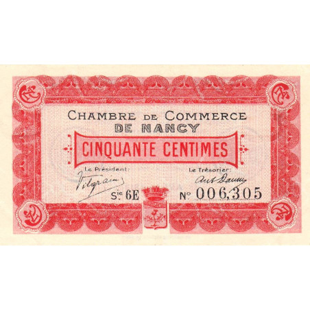 Nancy - Pirot 87-12 - 50 centimes - Série 6E - 01/04/1917 - Etat : SUP+