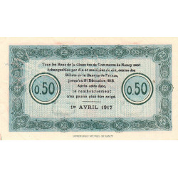 Nancy - Pirot 87-12 - 50 centimes - Série 6P - 01/04/1917 - Etat : SPL