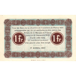 Nancy - Pirot 87-13 - 1 franc - Série 6B - 01/04/1917 - Etat : SUP+