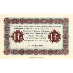Nancy - Pirot 87-13 - 1 franc - Série 6U - 01/04/1917 - Etat : SUP+