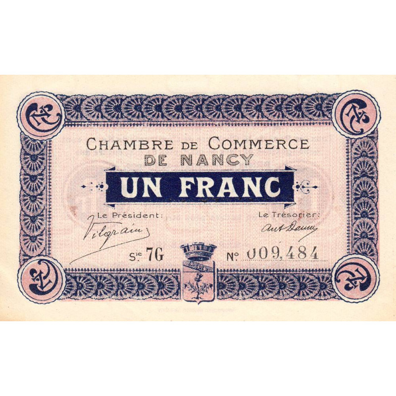Nancy - Pirot 87-15 - 1 franc - Série 7G - 01/09/1917 - Etat : SUP+