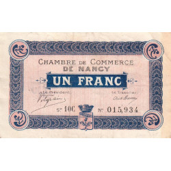 Nancy - Pirot 87-19 - 1 franc - Série 10C - Sans date (1918) - Etat : TTB