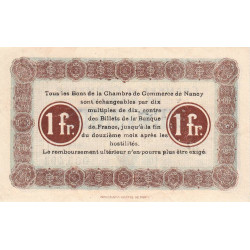 Nancy - Pirot 87-19 - 1 franc - Série 10G - Sans date (1918) - Etat : TTB+