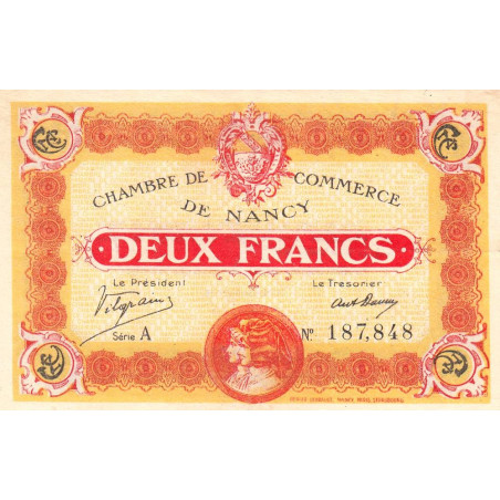 Nancy - Pirot 87-25 - 2 francs - Série A - 11/11/1918 - Etat : SUP