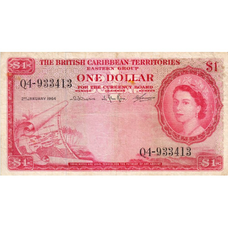 Territ. Anglais des Caraïbes - Pick 7c_7 - 1 dollar - Série Q4 - 02/01/1964 - Etat : TB+