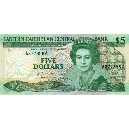 Caraïbes Est - Antigua & Barbuda - Pick 18a - 5 dollars - Série A - 1987 - Etat : NEUF
