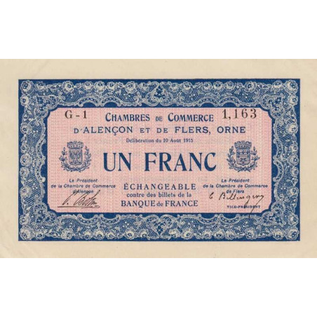 Alençon & Flers (Orne) - Pirot 6-4 - 1 franc - Série V1 - 10/08/1915 - Etat : TTB