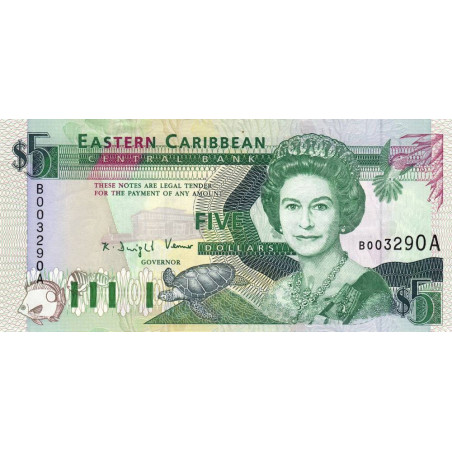 Caraïbes Est - Antigua & Barbuda - Pick 26a - 5 dollars - Série B - 1993 - Etat : SUP