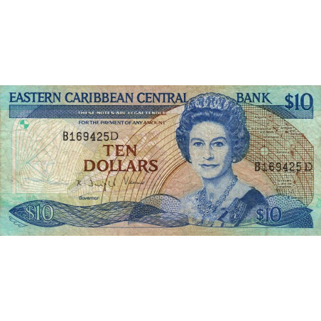 Caraïbes Est - La Dominique - Pick 23d_2 - 10 dollars - Série B - 1989 - Etat : TB+