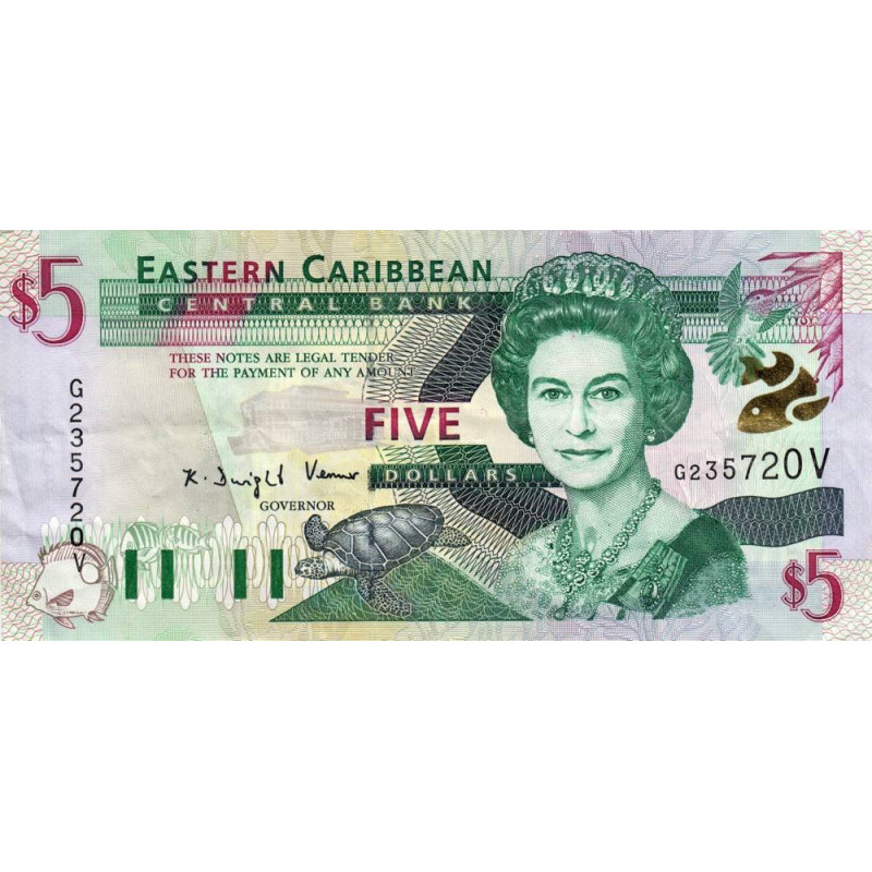 Caraïbes Est - Saint Vincent & les Grenadines - Pick 37v - 5 dollars - Série G - 2001 - Etat : TTB+