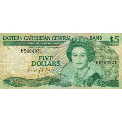 Caraïbes Est - Sainte Lucie - Pick 22l2 - 5 dollars - 1989 - Etat : TB