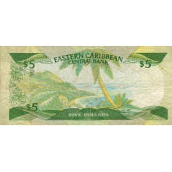 Caraïbes Est - Sainte Lucie - Pick 22l_2 - 5 dollars - Série E - 1989 - Etat : TB
