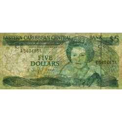 Caraïbes Est - Sainte Lucie - Pick 22l_2 - 5 dollars - Série E - 1989 - Etat : TB