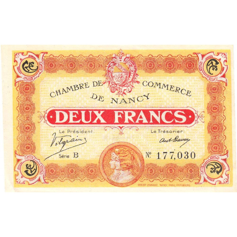 Nancy - Pirot 87-25 - 2 francs - Série B - 11/11/1918 - Etat : SUP