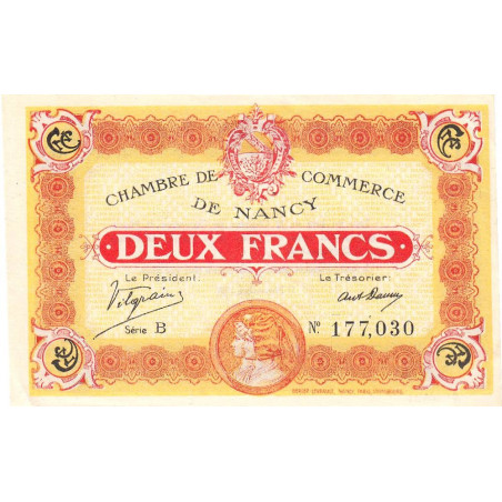Nancy - Pirot 87-25 - 2 francs - Série B - 11/11/1918 - Etat : SUP