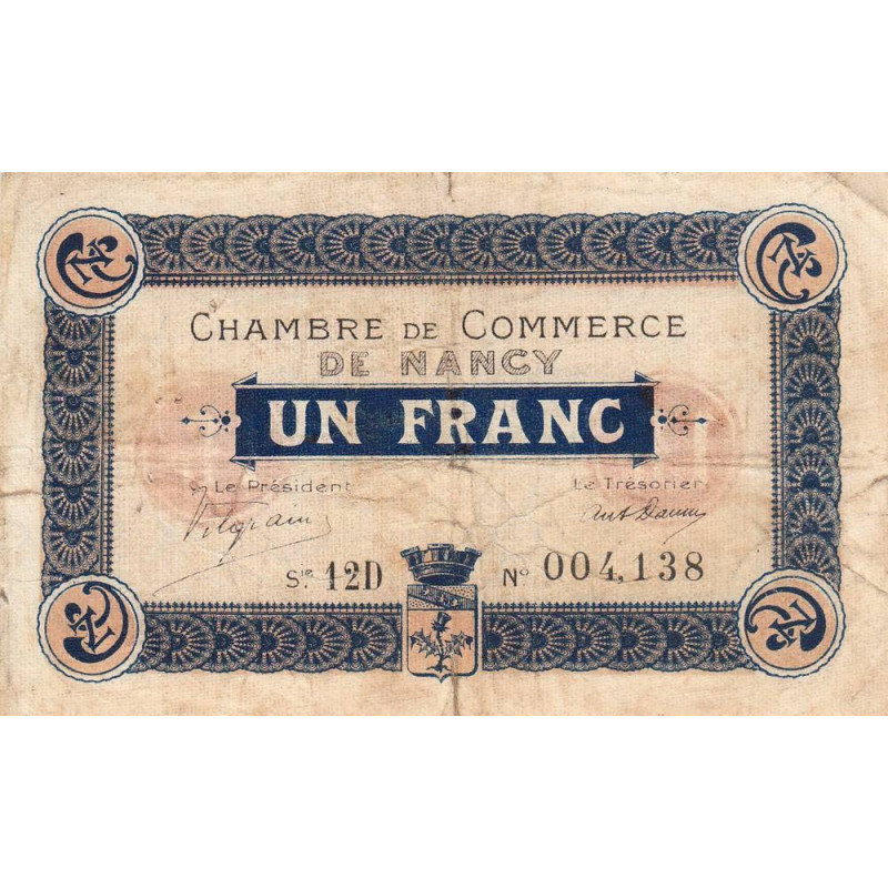 Nancy - Pirot 87-29 - 1 franc - Série 12D - 01/12/1918 - Etat : TB-