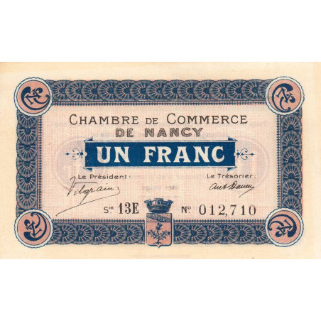Nancy - Pirot 87-30 - 1 franc - Série 13E - 01/12/1918 - Etat : SPL à NEUF