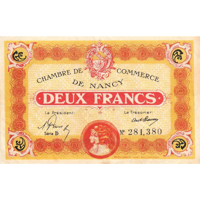 Nancy - Pirot 87-32 - 2 francs - Série D - 01/04/1919 - Etat : TTB