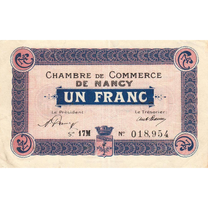 Nancy - Pirot 87-33 - 1 franc - Série 17M - 15/04/1919 - Etat : TTB