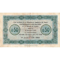 Nancy - Pirot 87-38 - 50 centimes - Série 20 R - 01/01/1920 - Etat : TB+