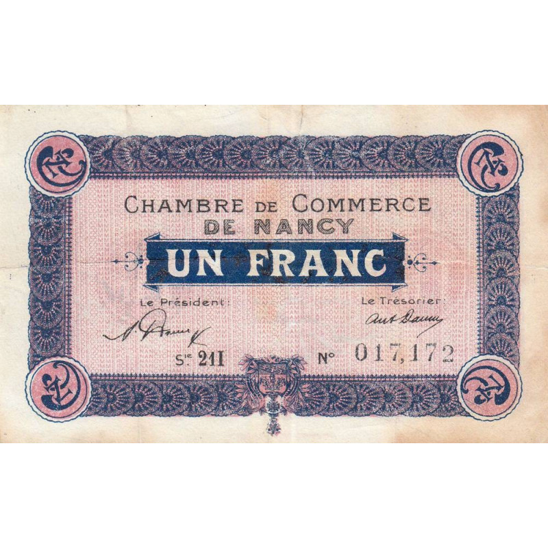 Nancy - Pirot 87-42 - 1 franc - Série 21I - 01/05/1920 - Etat : TB
