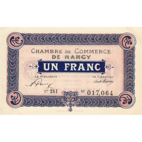Nancy - Pirot 87-44 - 1 franc - Série 24I - 01/01/1921 - Etat : SPL