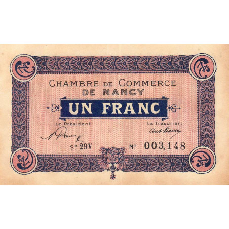 Nancy - Pirot 87-51 - 1 franc - Série 29V - 01/01/1921 - Etat : SUP