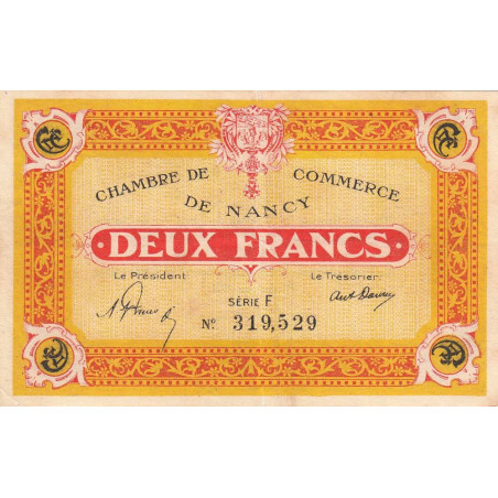 Nancy - Pirot 87-52 - 2 francs - Série F - 01/01/1921 - Etat : TTB+