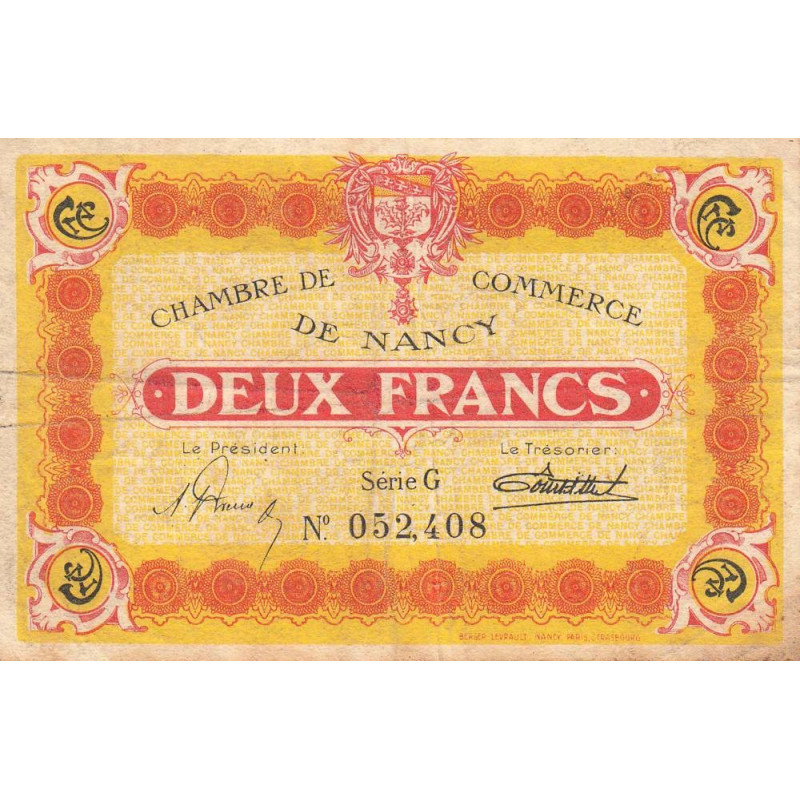 Nancy - Pirot 87-55-G - 2 francs - Série G - 01/01/1922 - Etat : TB