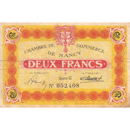 Nancy - Pirot 87-55-G - 2 francs - Série G - 01/01/1922 - Etat : TB