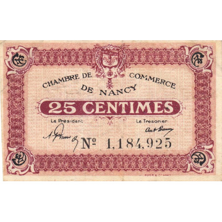 Nancy - Pirot 87-57 - 25 centimes - Sans date - Etat : TTB-