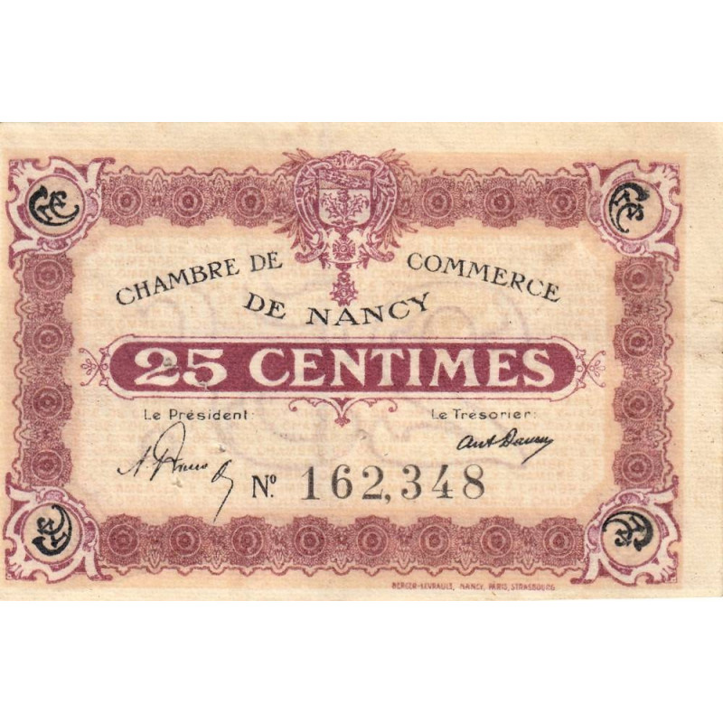 Nancy - Pirot 87-58 - 25 centimes - Sans date - Etat : TTB