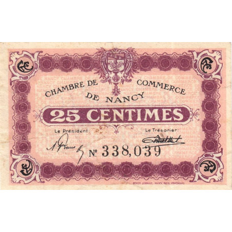 Nancy - Pirot 87-62 - 25 centimes - Sans date - Etat : TTB