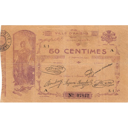 Amiens - Pirot 7-1 - 50 centimes - Série S.1 A - 15/09/1914 - Etat : TB+