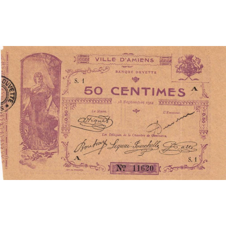 Amiens - Pirot 7-1 - 50 centimes - Série S.1 A - 15/09/1914 - Etat : SUP