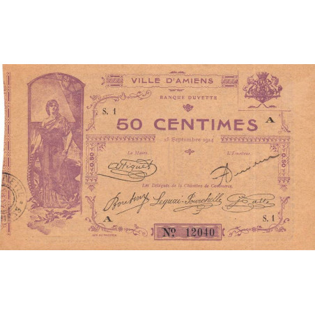 Amiens - Pirot 7-1 - 50 centimes - Série S.1 A - 15/09/1914 - Etat : SPL à NEUF