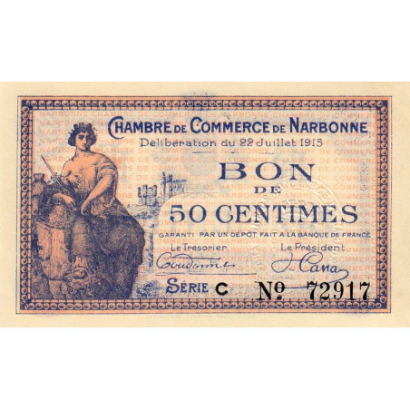 Narbonne - Pirot 89-1 - 50 centimes - Série C - 22/07/1915 - Etat : SUP+