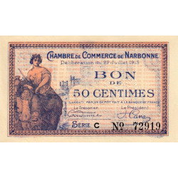 Narbonne - Pirot 89-1 variété - 50 centimes - Série C - 22/07/1915 - Etat : SPL à NEUF