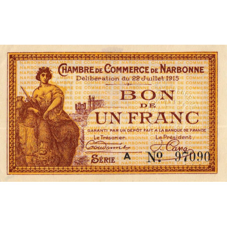 Narbonne - Pirot 89-2 - 1 franc - Série A - 22/07/1915 - Etat : SPL