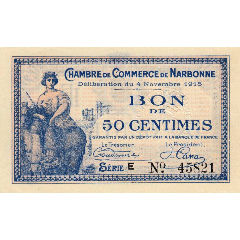 Narbonne - Pirot 89-3 - 50 centimes - Série E - 04/11/1915 - Etat : SUP