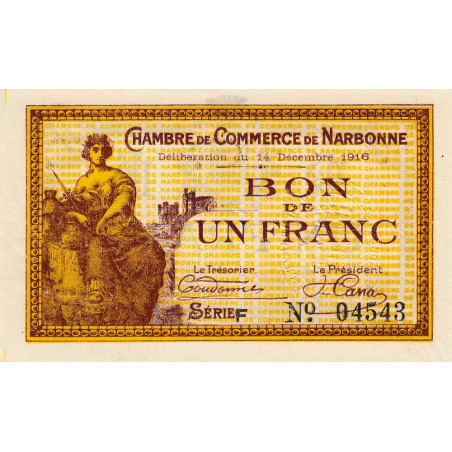 Narbonne - Pirot 89-11 - 1 franc - Série F - 14/12/1916 - Etat : SPL