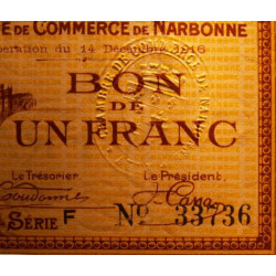 Narbonne - Pirot 89-11 - 1 franc - Série F - 14/12/1916 - Etat : SPL