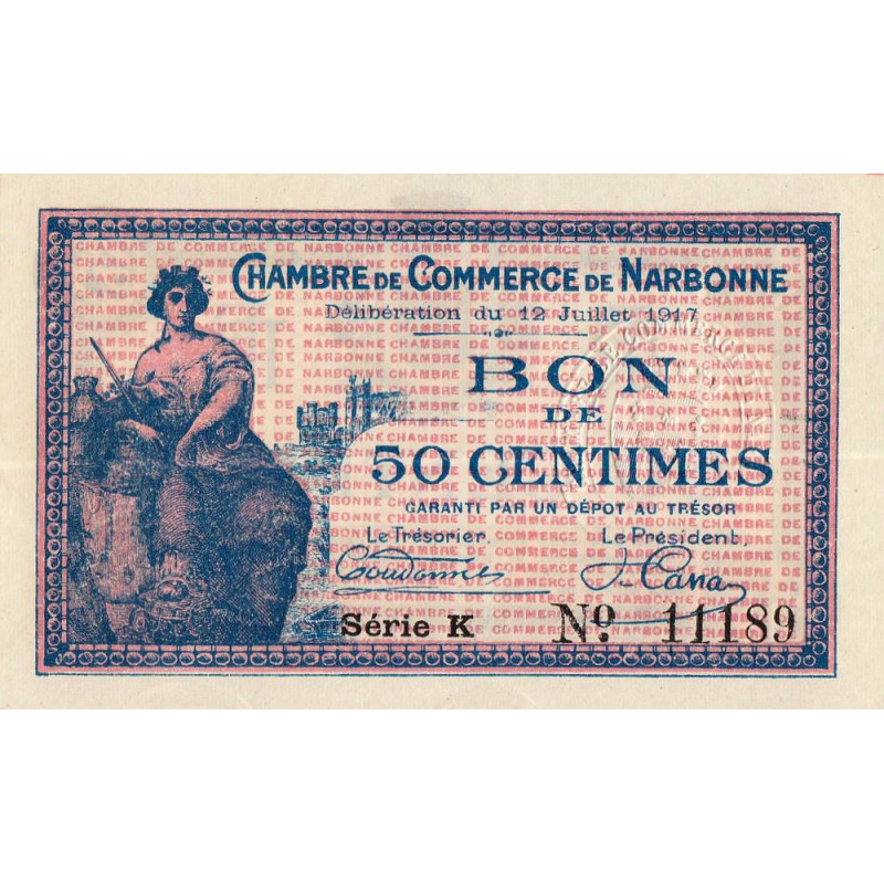 Narbonne - Pirot 89-12 - 50 centimes - Série K - 12/07/1917 - Etat : SUP+