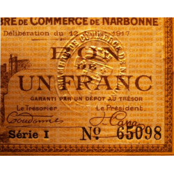 Narbonne - Pirot 89-15 - 1 franc - Série I - 12/07/1917 - Etat : SUP+