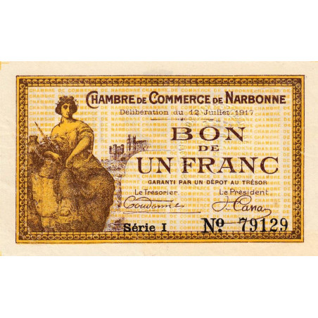 Narbonne - Pirot 89-15 - 1 franc - Série I - 12/07/1917 - Etat : SPL